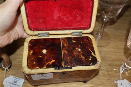 A Regency blond tortoiseshell tea caddy height 14cm